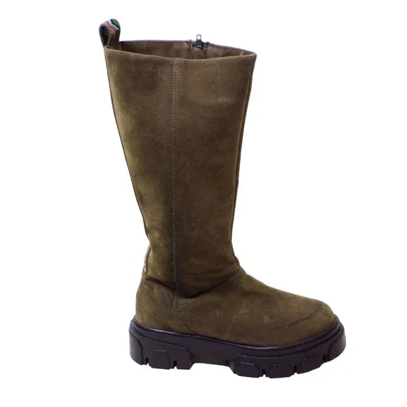 FARM RIO Embroidered Suede Tall Knee High Lug Sole Boot Green Suede 7.5 NEW - Picture 12 of 14